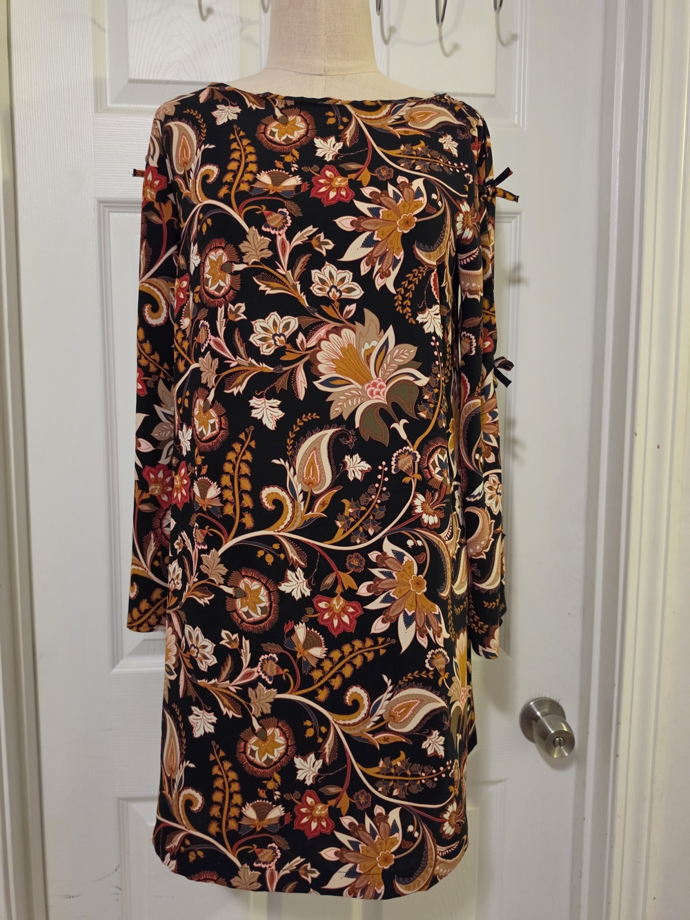 Cynthia Rowley Black Long-Sleeve Floral Paisley Shift Dress Size 8